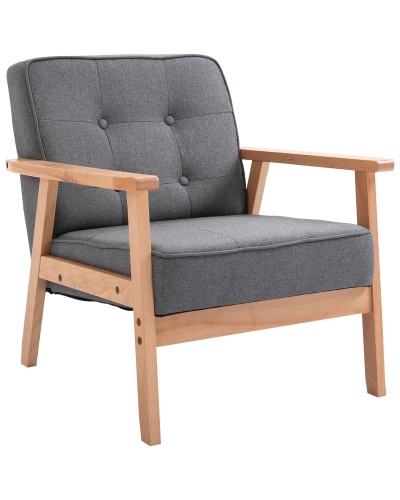 Scandinavian Style Upholstered & Button-Tufted Armchair in Fabric and Wood, 64.5x70x74cm, Grey