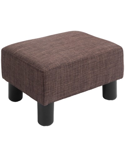  Pouf Poggiapiedi in Tessuto Effetto Lino Imbottito, 40x30x24cm, Marrone Scuro