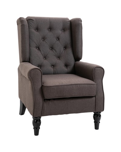  Poltrona per Salotto in Stile Francese con Seduta Imbottita e Cuscini, in Poliestere, 74x86x102 cm, Marrone