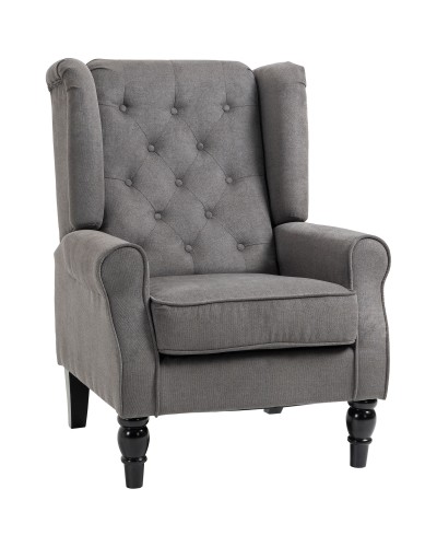 French Style Living Room Armchair with Wooden Legs and Removable Cushions, 74x86x102 cm, Grey