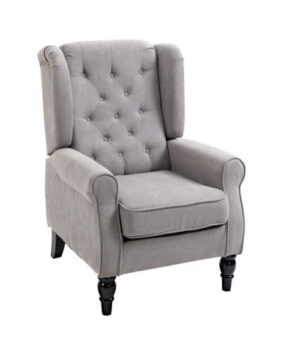 French Style Grey Armchair with Wide Seat, Wood-Clad Legs and Removable Cushions