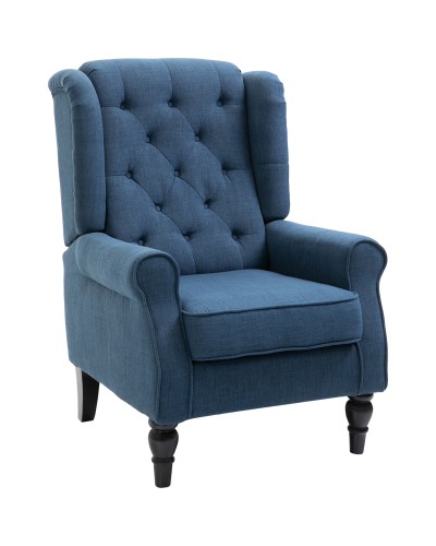 French Style Living Room Armchair with Upholstered Seat and Cushions, Polyester, 74x86x102 cm, Blue