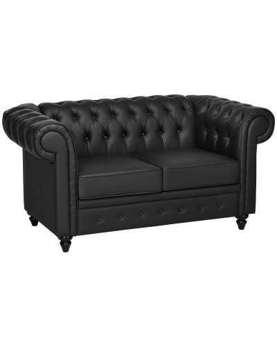 Chesterfield Style 2 Seater PU Leather Sofa with Removable Cushion, 160x84x80 cm, Black
