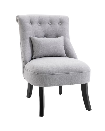  Poltrona per Salotto Imbottita con Cuscino e Piedini Antiscivolo, Poltrona D'Arredo in Tessuto Effetto Lino e Legno, 52.5x69x77