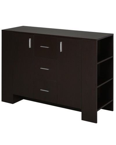 Classic Style Dining Room Credenza with 2 Doors, 3 Drawers and 3 Shelves, Dark Wood, 120 x 38 x 84cm