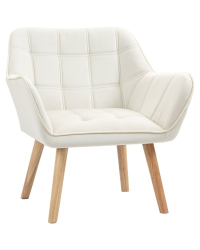 Scandinavian Design Armchair Wood and Cream Velvet Effect, Living Room or Office, 67x61.5x71cm