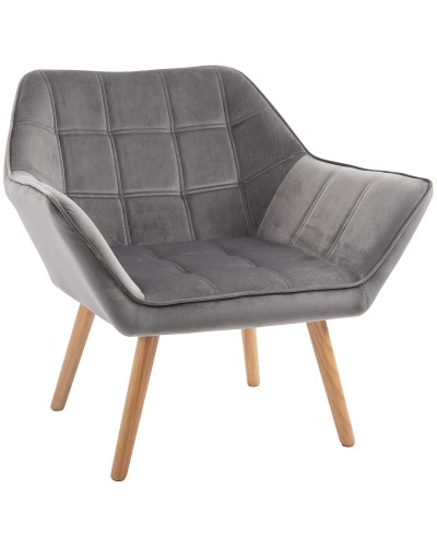  Poltroncina Stile Nordico in Legno ed Effetto Velluto Grigio per Soggiorno o Ufficio, 67x61.5x71 cm