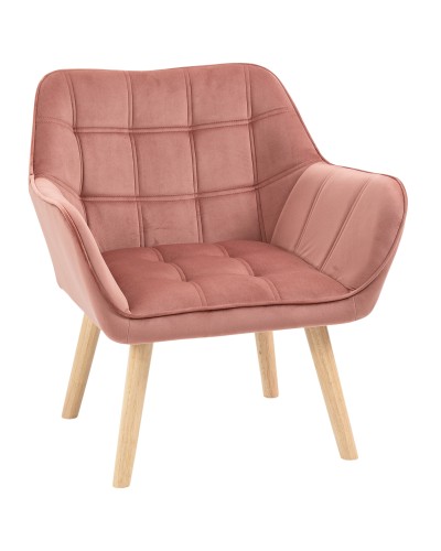  Poltroncina Stile Nordico in Legno ed Effetto Velluto Rosa per Soggiorno o Ufficio, 67x61.5x71 cm