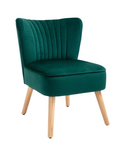  Poltroncina Stile Nordico dal Design Ergonomico in Legno e Velluto Verde per Casa e Soggiorno 57 x 68 x 76 cm