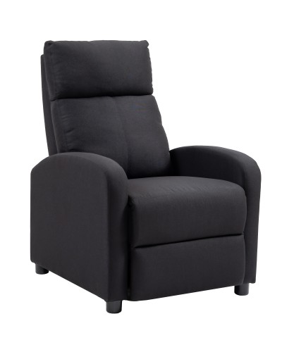 Upholstered Relaxing Armchair with 135° Reclining Backrest and Pull-Out Footrest, Black Linen, 69x87x100.5cm