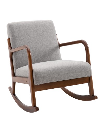 Upholstered Rocking Chair, Vintage Design in Wood and Gray Polyester, Indoor Use, Office, Living Room, 64x86x80cm