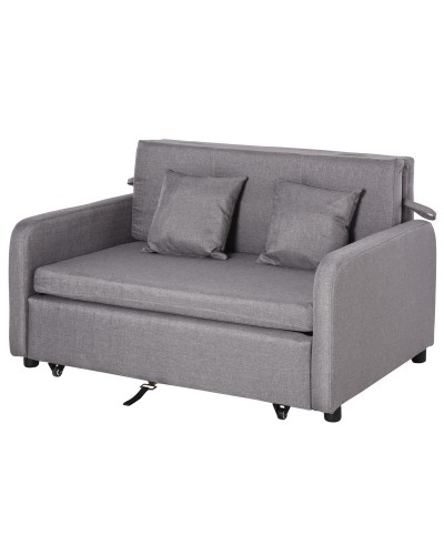  Divano Letto 2 Posti 2 in 1 con Vano Contenitore e Design Moderno, Letto Singolo, Imbottito e Rivestito in Lino Grigio