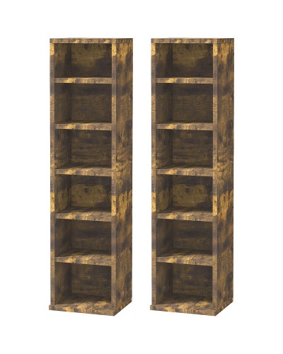  Set 2 Librerie Scaffale porta CD a 6 Ripiani ad Altezza Regolabile, in Legno, 21x19.2x88.3 cm, Marrone