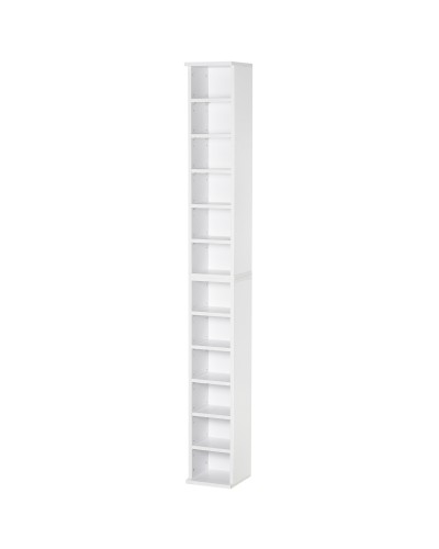 Set of 2 CD/DVD Shelving Units, 12 Total Shelves, Holds 204 CDs, Wood, 21x22.5x88.5 cm, White
