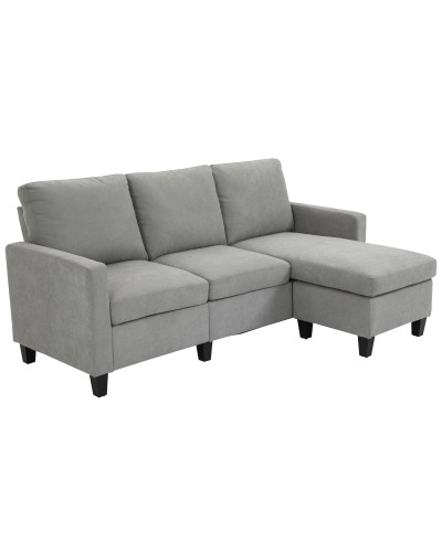 Modern Modular Corner Sofa, 3 Seater Couch with Reversible Chaise Lounge in Light Grey Fabric, 197x139x91cm
