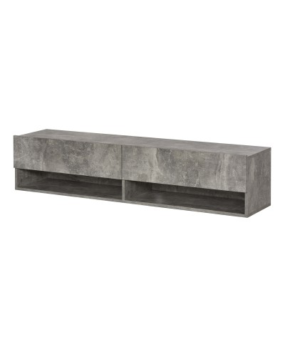 Wall-Mounted TV Stand with 4 Compartments and 2 Drop-Down Doors, Console for TVs up to 60'' and Cable Holes, Gray, 140x32x31cm