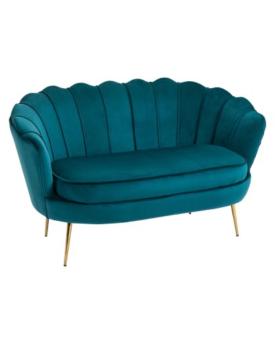  Divano Vintage 2 Posti Industrial Chic, in Tessuto Effetto Velluto e Metallo, 130x77x77 cm, Alzavola e Oro