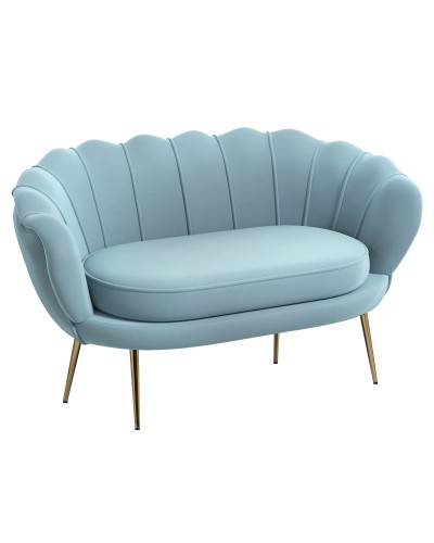  Divanetto 2 Posti in Stile Industrial Chic in Tessuto Effetto Velluto e Metallo, 130x77x77 cm, Azzurro