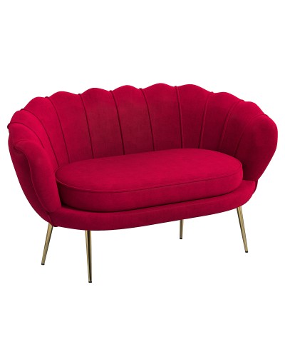  Divanetto 2 Posti in Stile Industrial Chic in Tessuto Effetto Velluto e Metallo, 130x77x77 cm, Rosso Scuro