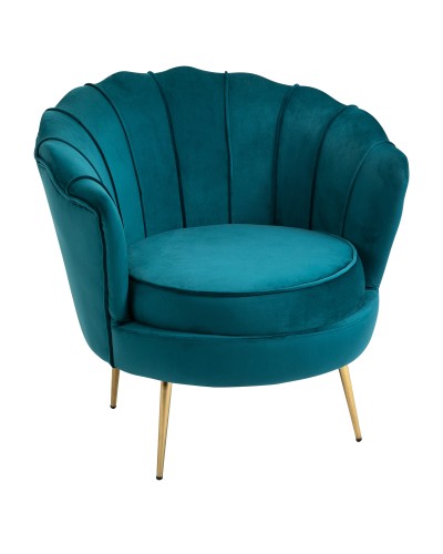 Vintage Style Design Armchair Velvet Upholstered, 79x77x77cm, Petrol Green
