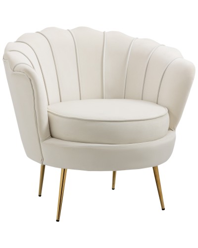  Poltrona di Design Stile Vintage Imbottita in Velluto, 79x77x77cm, Crema