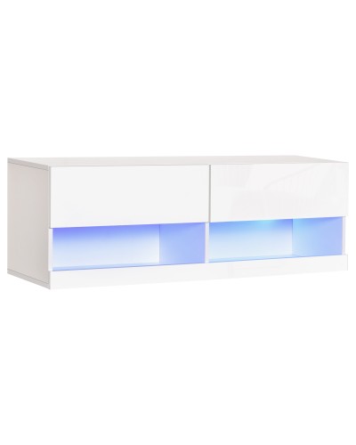  Mobile TV Sospeso in Legno, Mobile Porta TV Moderno con Luci LED di 20 Colori, per TV Max. 42", Bianco Lucido, 120x35x40.5cm