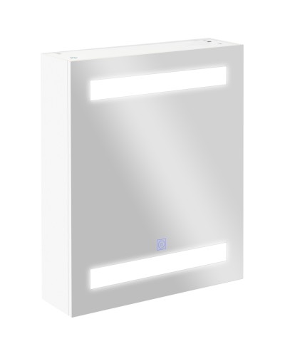 Bathroom Wall Cabinet with 1 Door, Mirror, and LED Lights | 2 Internal Shelves | White MDF (60 x 50 x 15cm)