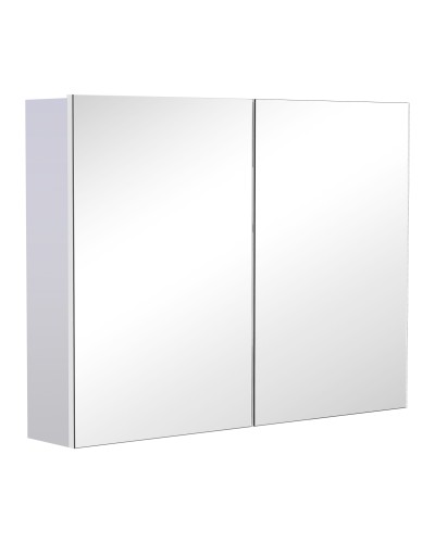 Bathroom Wall Cabinet with Mirror and 3 Shelves in White MDF 80 x 60 x 15cm