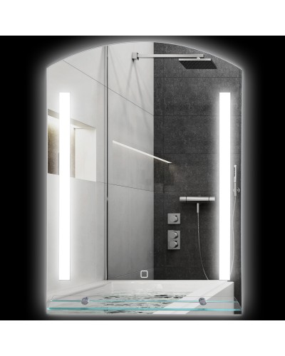 Bathroom Mirror with 3-Color Dimmable LED Light and Glass Shelf, 50x12x70 cm, Silver