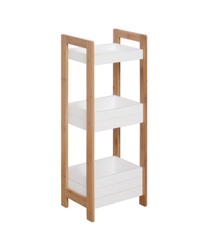 Multipurpose Bathroom Cabinet 3-Tier Compact MDF Wood and Bamboo Shelf, White, 27.5x20.8x74cm
