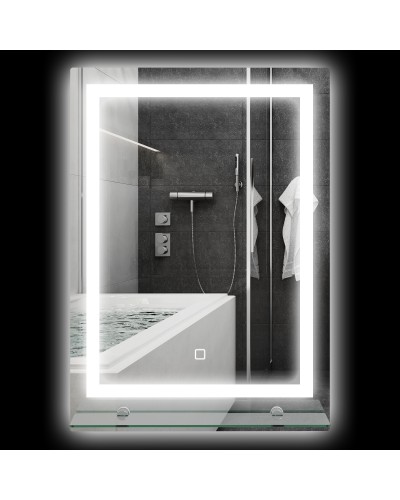 3-Color Dimmable LED Bathroom Mirror with Glass Shelf, 50x12x70 cm, Silver