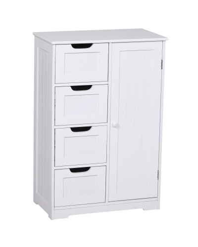  Mobile da Bagno con 4 Cassetti e Armadietto con Ripiano Regolabile a 3 Altezze, Armadietto da Bagno Salvaspazio con Vernice Eco