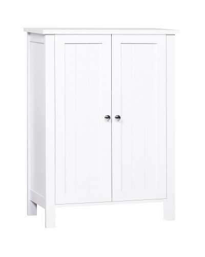  Mobiletto da Bagno Salvaspazio, Armadietto da Bagno Multiuso con Armadietto 2 Ripiani 2 Ante Maniglie in MDF 60 x 30 x 80cm Bia