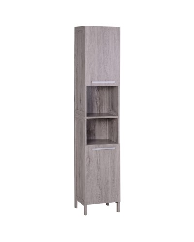 MDF Bathroom Column with 2 Cabinets and 2 Open Shelves, 30x32x172.5 cm, Wood Color