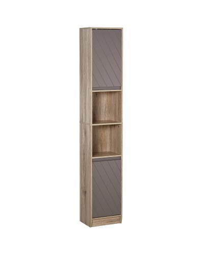 Wooden Space-Saving Bathroom Cabinet, Bathroom Organizer with 2 Cabinets and Adjustable Shelves, Column Design, 30x24x170 cm