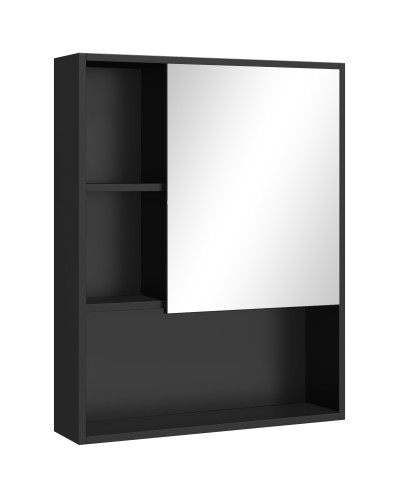 Bathroom Mirror Cabinet with Adjustable Shelves, Wall Mounted, 60x15x76cm, Black
