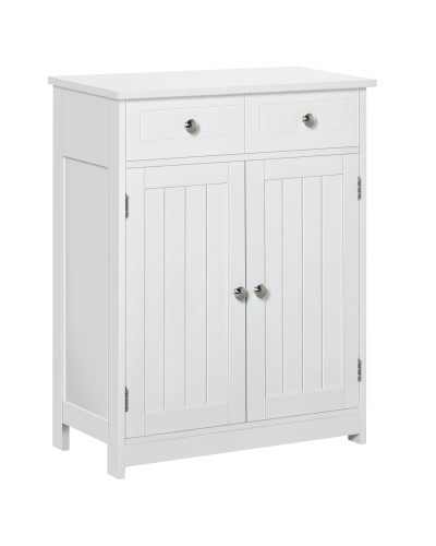 2-Door Bathroom Vanity with Adjustable Shelf and 2 Wooden Drawers, 60x30x75 cm, White