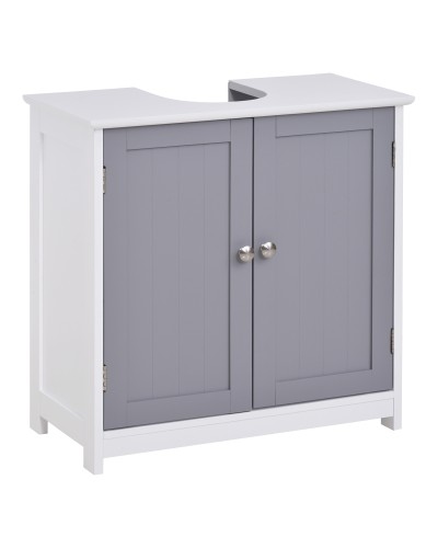 2-Door Under Sink Bathroom Cabinet with Adjustable Shelf, Space-Saving Vanity Unit with U-Shape Cutout, 60x30x60 cm, White and Grey