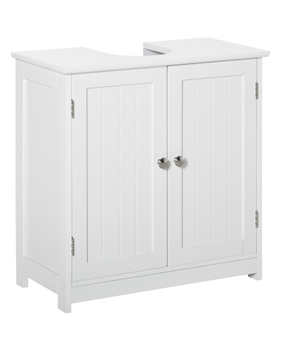 2-Door Under Sink Bathroom Cabinet with Adjustable Shelf and U-Cutout, 60x30x60 cm, White