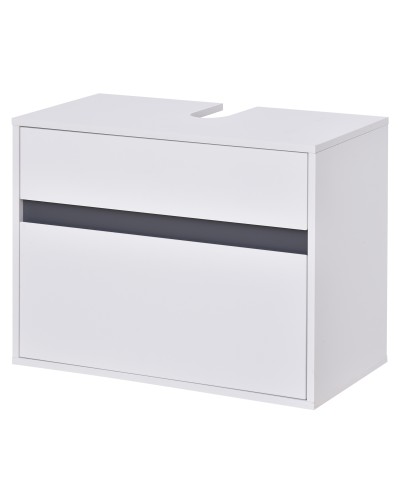  Mobiletto Sottolavabo e Copricolonna per il Bagno, in Legno Bianco con 2 Cassetti e Taglio a U, 67 x 36 x 52cm