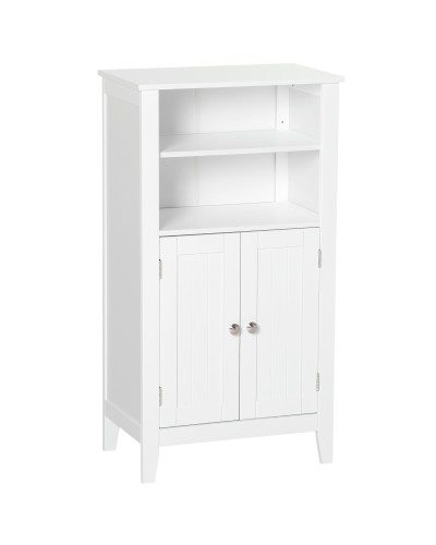  Mobile Bagno con Mensole Regolabili e Armadietto 2 Ante, Mobiletto Bagno Multiuso in Legno, Bianco, 50x30x93cm