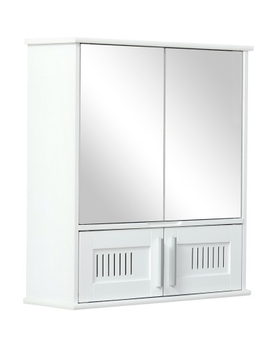  Mobiletto Bagno Pensile con Antine a Specchio, 55x17.5x60cm - Bianco