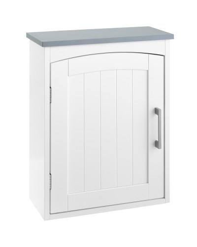  Mobile Pensile Bagno a un'Anta con Mensola Regolabile, 41x18.5x52cm, Bianco e Grigio