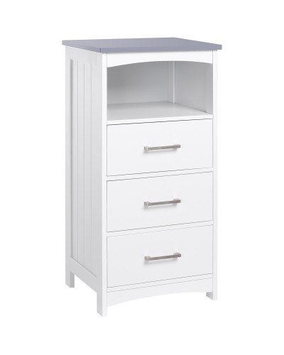  Mobiletto Bagno con Scaffale Aperto e 3 Cassetti in MDF, 40x33x80cm, Bianco