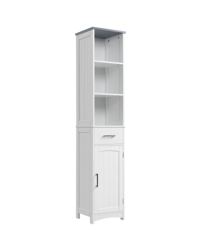 Bathroom Cabinet with 3-Tier Shelf, 1 Drawer & 1 Cupboard, 34x30x163cm