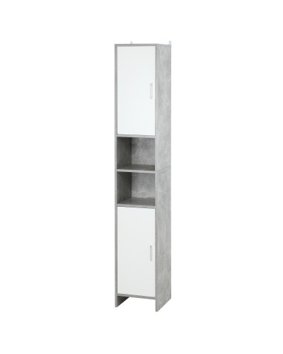 Bathroom Column with 2 Cabinets and 2 Open Shelves in Cement Effect Wood, 30x30x180cm
