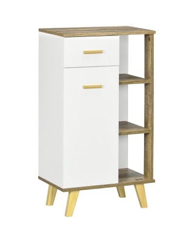 Modern Bathroom Vanity with Cabinet, Drawer, and Wooden Shelves, 50x30x89cm, White