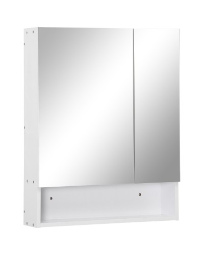 Wall Mounted Rectangular Mirror Cabinet with Shelves and Adjustable Shelf, MDF and Glass, 60x15x75cm, White