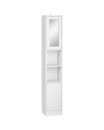 Space-Saving Wooden Bathroom Column with Mirror and Push-to-Open Door, 30x28x170cm, White