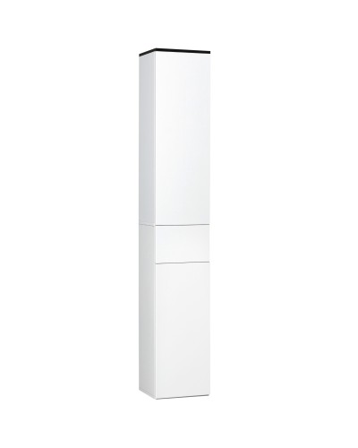 Bathroom Cabinet with Adjustable Shelf, 2 Closed Shelves and a Wooden Drawer, 30x28x180 cm, White